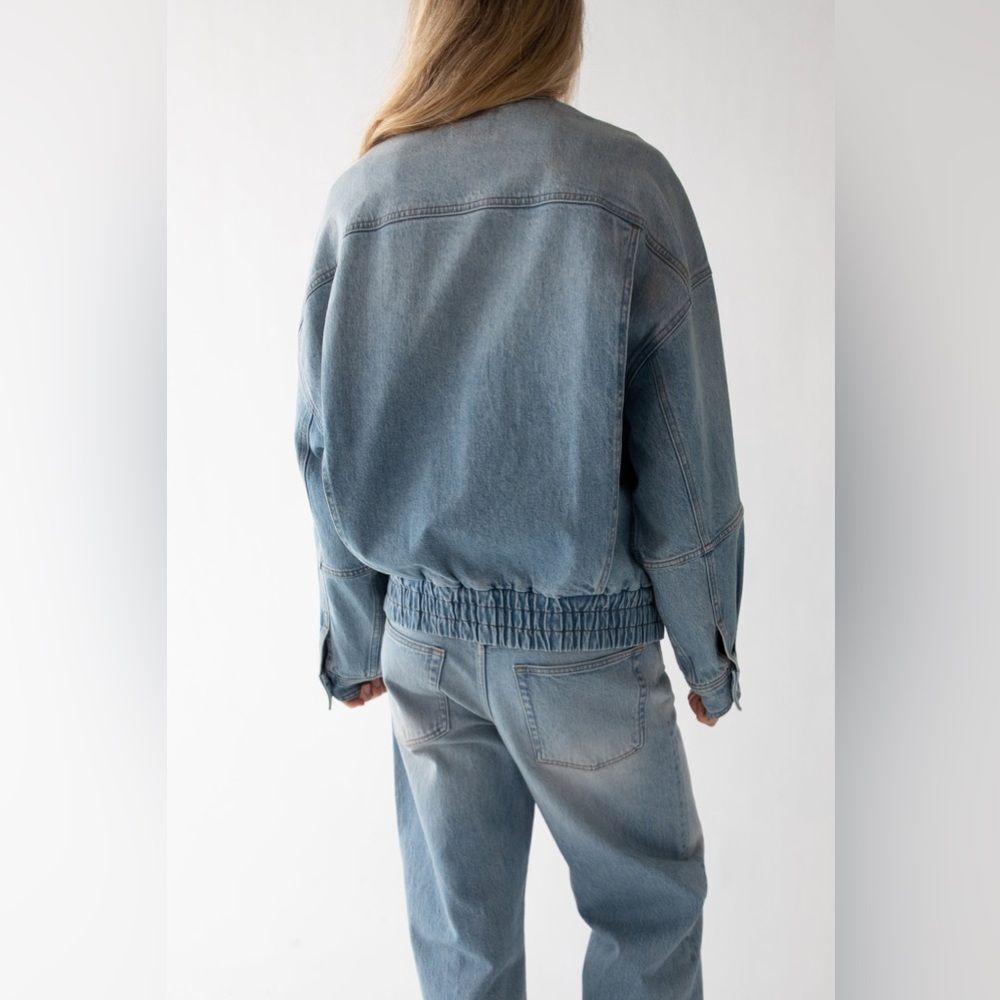 DENIM MOTO BOMBER JACKET | STONE LIGHT WASH - Picture 5 of 7